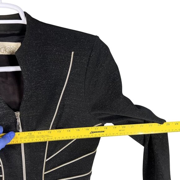 Caché Womens S Black Zip Up Blazer Silver Piping Structured Fit Career Office - Picture 9 of 15